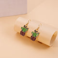 Creative Cute Enamel Black Cat Potted Plant Cactus Flower Gold Alloy Dangle Hook Earrings view 2