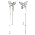925 Silver Needle Butterfly Tassel Stud Earrings With Rhinestone Metal Chain Statement Design view 5