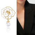 Alloy Pearl Camellia Brooch Pin For Elegant Suit Decoration view 2