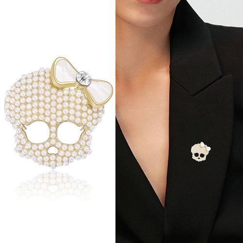 Alloy Pearl Skull Brooch Pin For Halloween Costume Accessories
