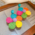 Colorful Woven Rope Flower Drop Earrings Alloy Sweet Summer Fashion Floral Jewelry view 4
