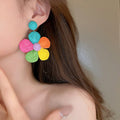 Colorful Woven Rope Flower Drop Earrings Alloy Sweet Summer Fashion Floral Jewelry view 3