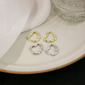Elegant Irregular Metal Hollow Heart Stud Earrings For Women Two Tone Gold Silver Alloy Minimalist Earrings view 1