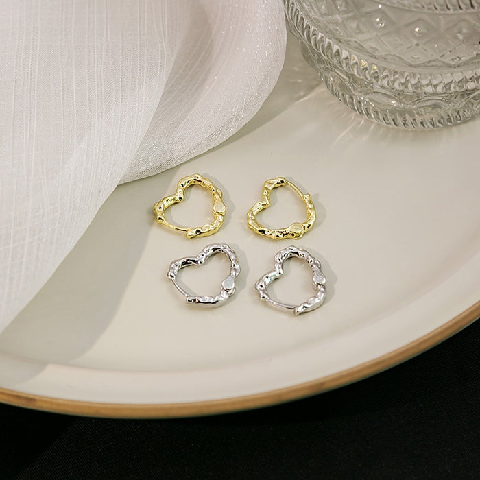 Elegant Irregular Metal Hollow Heart Stud Earrings For Women Two Tone Gold Silver Alloy Minimalist Earrings
