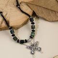 New Chinese Retro Butterfly Necklace, Beaded Bamboo Joint Cloud Pendant Collarbone Chain Set view 4