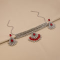 Luxury Vintage Flower Jewelry Set With Round Gemstone Tassel Necklace And Geometric Drop Square Earrings view 3