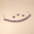 Luxury Vintage Flower Jewelry Set With Round Gemstone Tassel Necklace And Geometric Drop Square Earrings view 4