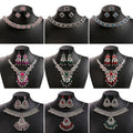 Luxury Vintage Flower Jewelry Set With Round Gemstone Tassel Necklace And Geometric Drop Square Earrings view 1