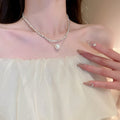 Light Luxury Alloy Pearl Double Layer Geometric Line Clavicle Necklace For Women view 4