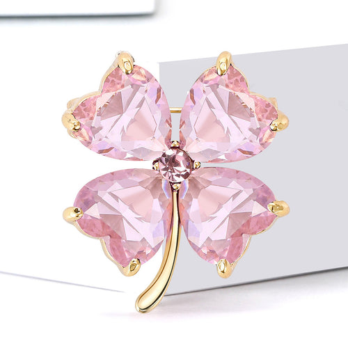 Metal Alloy Crystal Glass Four Leaf Clover Brooch For Garment Decoration