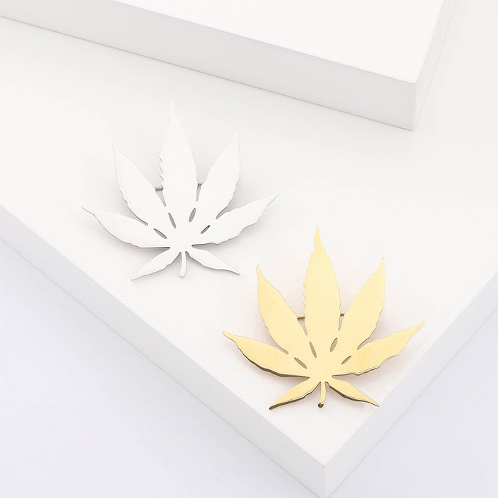 Stainless Steel Maple Leaf Brooch Pin For Elegant Apparel Accessories