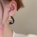 Light Luxury Faux Pearl Zircon Mermaid Fishtail Drop Earrings With Silver Posts view 3