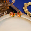 Elegant French Enamel Gardenia Flower Leaf Studs With Pearl Accent Silver Needle Alloy Earrings view 4