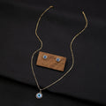 Elegant Gold Tone Alloy Blue Evil Eye Round Stud And Pendant Necklace Jewelry Set For Women Earrings view 2