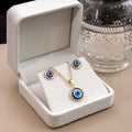 Elegant Gold Tone Alloy Blue Evil Eye Round Stud And Pendant Necklace Jewelry Set For Women Earrings view 1