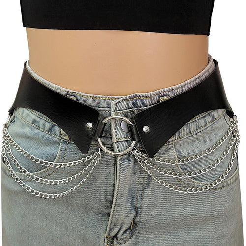 Punk Metal Waist Chain Curved Multilayer O Ring Pants Chain Belt For Skirts And Pants
