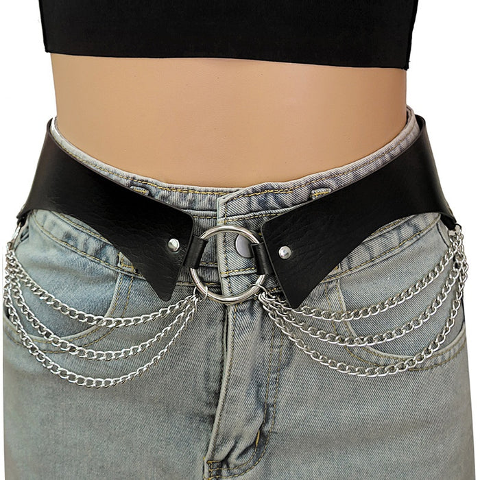 Punk Metal Waist Chain Curved Multilayer O Ring Pants Chain Belt For Skirts And Pants