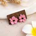 Layered Matte Enamel Flower Studs With Black Rhinestone Centers Elegant Colorful Floral Earrings view 3
