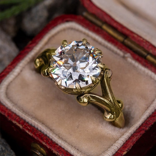 French Vintage Palace Style Round Gold Ring, Delicate Proposal Engagement Party Ring