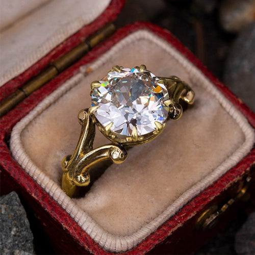 French Vintage Palace Style Round Gold Ring, Delicate Proposal Engagement Party Ring