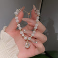 Fresh Minimalist Cat Eye Stone Heart Round Charm Beaded Bracelet With Alloy Accents view 4