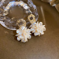 French Vintage Acrylic Flower Stud Earrings With Silver Pins Elegant Lightweight Floral Ear Jewelry view 2