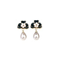 Elegant Vintage Blue Enamel Flower Studs With Pearl Drop, Alloy Petals And Rhinestone Center Earrings view 5