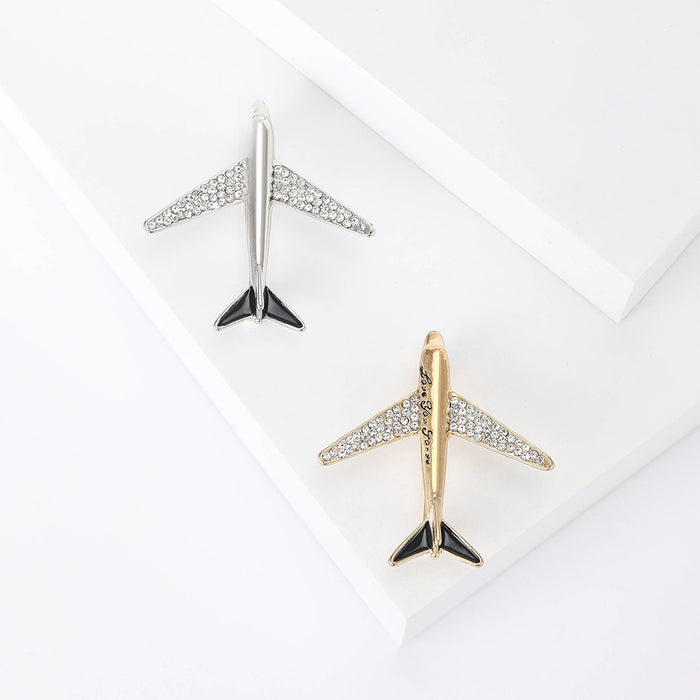 Alloy Rhinestone Airplane Brooch Pin For Men's Suit Accessories