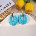 Bohemian Colorful Handwoven Raffia Geometric Hollow Round Alloy Stud Vacation Statement Earrings view 2