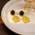 Vintage Palace Style Gold Alloy Lion Totem Drop Studs With Black Flower Acrylic Tops For Women Earrings view 3