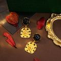 Vintage Palace Style Gold Alloy Lion Totem Drop Studs With Black Flower Acrylic Tops For Women Earrings view 2