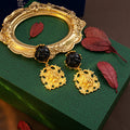 Vintage Palace Style Gold Alloy Lion Totem Drop Studs With Black Flower Acrylic Tops For Women Earrings view 4