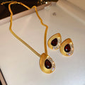 Alloy Rhinestone Teardrop Earrings And Necklace Jewelry Set, Vintage Fashion OL Statement Design view 3
