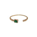 Light Luxury Copper Open Bangle With Square Emerald Green Zircon Ring Design view 5