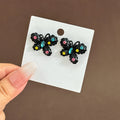 Korean Enamel Moon Butterfly Earrings Geometric Hollow Oval Color Rhinestone Black Heart Drop Earrings view 2