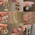 Vintage Alloy Crystal Pearl Drop Earrings With Rhinestone Geometric Long Dangle Design view 2