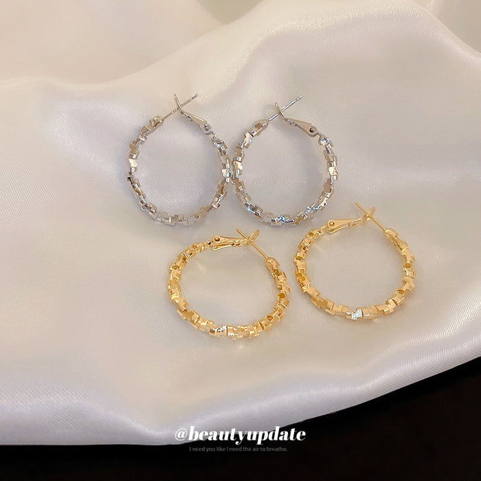 Korean Style Irregular Alloy Hoop Earrings With Silver Needles, Minimalist Geometric Fashion Jewelry