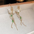Korean Style Alloy Flower Leaf Tassel Drop Earrings, Light Luxury Fashion Ear Hook Jewelry view 4