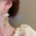 Korean Style Alloy Flower Leaf Tassel Drop Earrings, Light Luxury Fashion Ear Hook Jewelry view 3