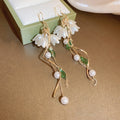 Korean Style Alloy Flower Leaf Tassel Drop Earrings, Light Luxury Fashion Ear Hook Jewelry view 2