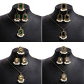 Vintage Luxury Rectangular Emerald Crystal Pearl Tassel Alloy Statement Jewelry Set Drop Earrings view 1