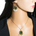Vintage Luxury Rectangular Emerald Crystal Pearl Tassel Alloy Statement Jewelry Set Drop Earrings view 2
