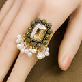 Vintage Luxury Rectangular Emerald Crystal Pearl Tassel Alloy Statement Jewelry Set Drop Earrings view 4