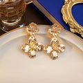 Vintage Luxury Gold Alloy Double Flower Drop Stud Earrings For Women Exaggerated Court Style Statement Earrings view 2