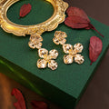 Vintage Luxury Gold Alloy Double Flower Drop Stud Earrings For Women Exaggerated Court Style Statement Earrings view 3