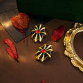 Vintage French Palace Spider Web Firework Enamel Alloy Studs With Red Crystal Center Earrings view 3