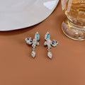 Light Luxury Alloy Butterfly Studs With Colorful Zircon Crystals And Teardrop Dangles For Women Earrings view 2