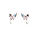 Light Luxury Alloy Butterfly Studs With Colorful Zircon Crystals And Teardrop Dangles For Women Earrings view 5