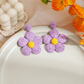 Candy Color Handwoven Raffia Straw Flower Drop Earrings For Beach Vacation Bohemian Earrings view 4
