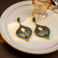 Vintage Luxury Bohemian Hollow Leaf Teardrop Alloy Rhinestone Crystal Statement Drop Dangle Earrings view 3